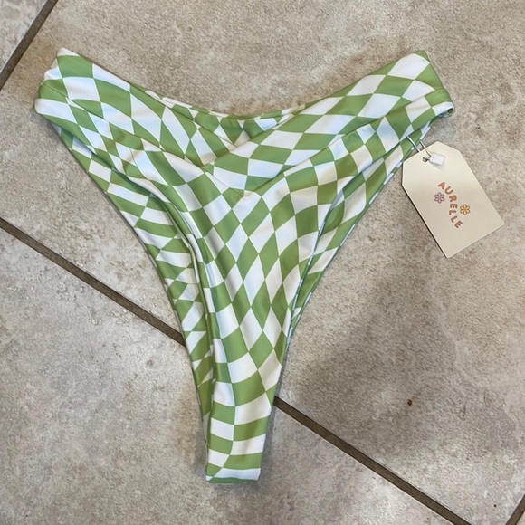 NWT! Aurelle Riza V Checkered Bikini Bottom S - Picture 2 of 7